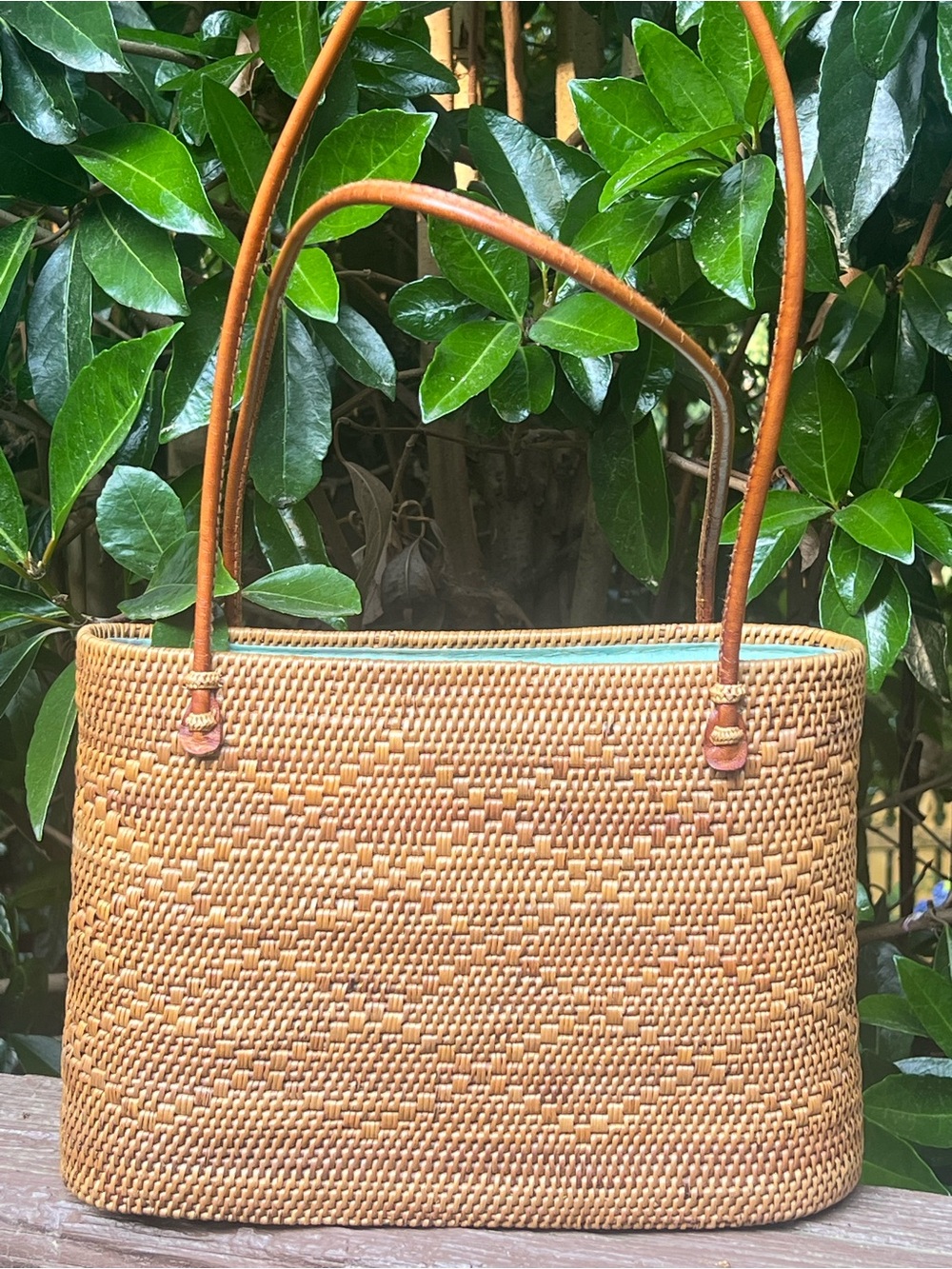 Vintage Peggy Fisher Woven Rattan Handbag Tote Purse